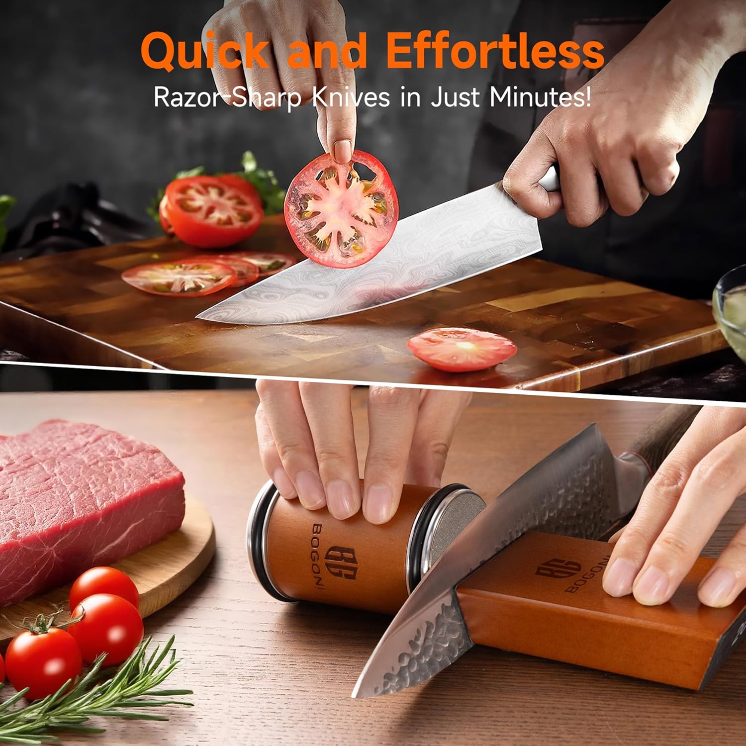 Rolling Knife Sharpener, Diamond & Ceramic Disc, 15° & 20° Magnetic Angle, Fast & Safe for Any Hardness, Sharpening