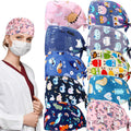 10 Pieces Women Scrub Caps Surgical Nurse Working Hats with Button and Sweatband Adjustable Elastic Nursing Bouffant