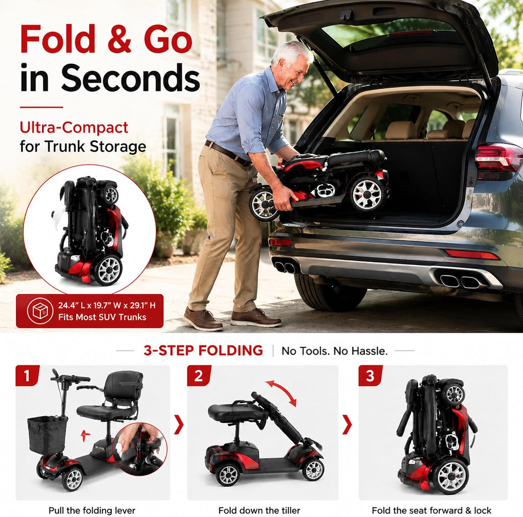 4 Wheel Mobility Scooter for Seniors & Adults with Removable Battery