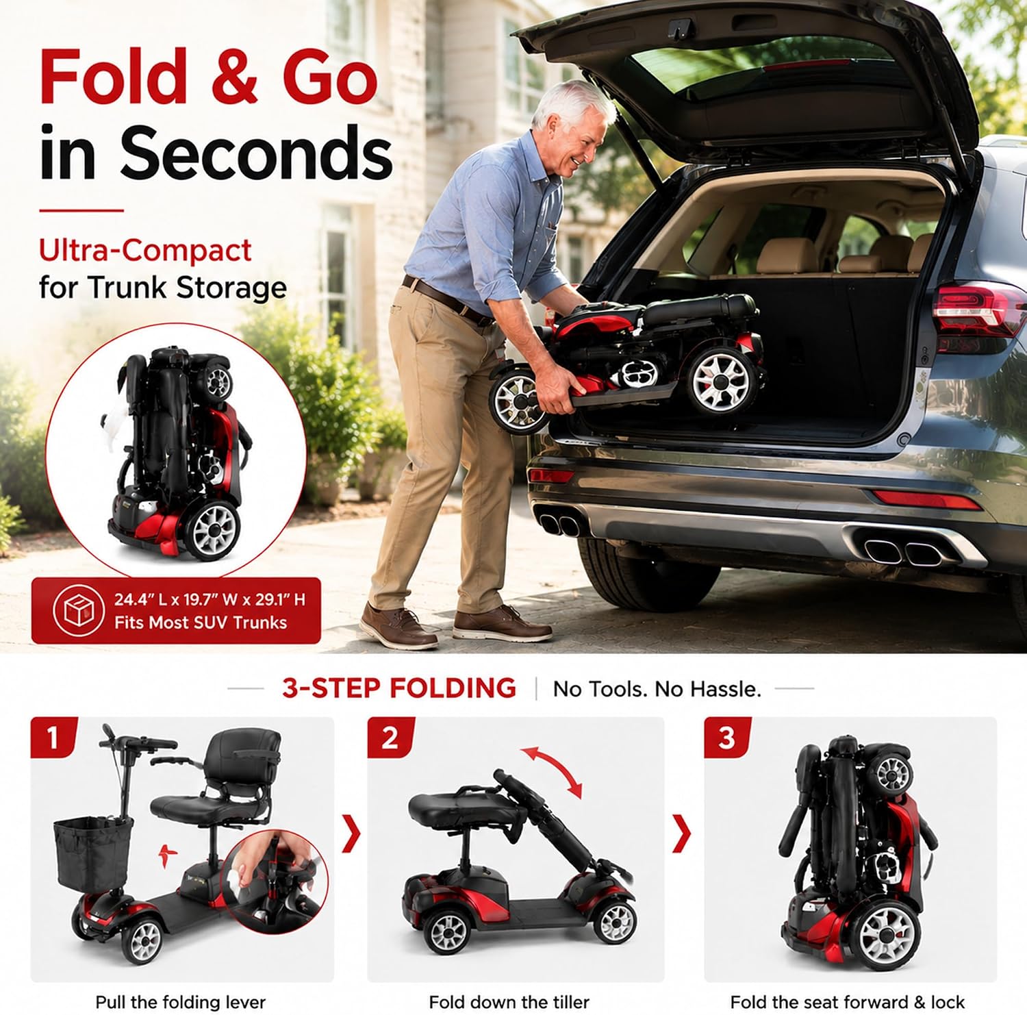 4 Wheel Mobility Scooter for Seniors & Adults with Removable Battery