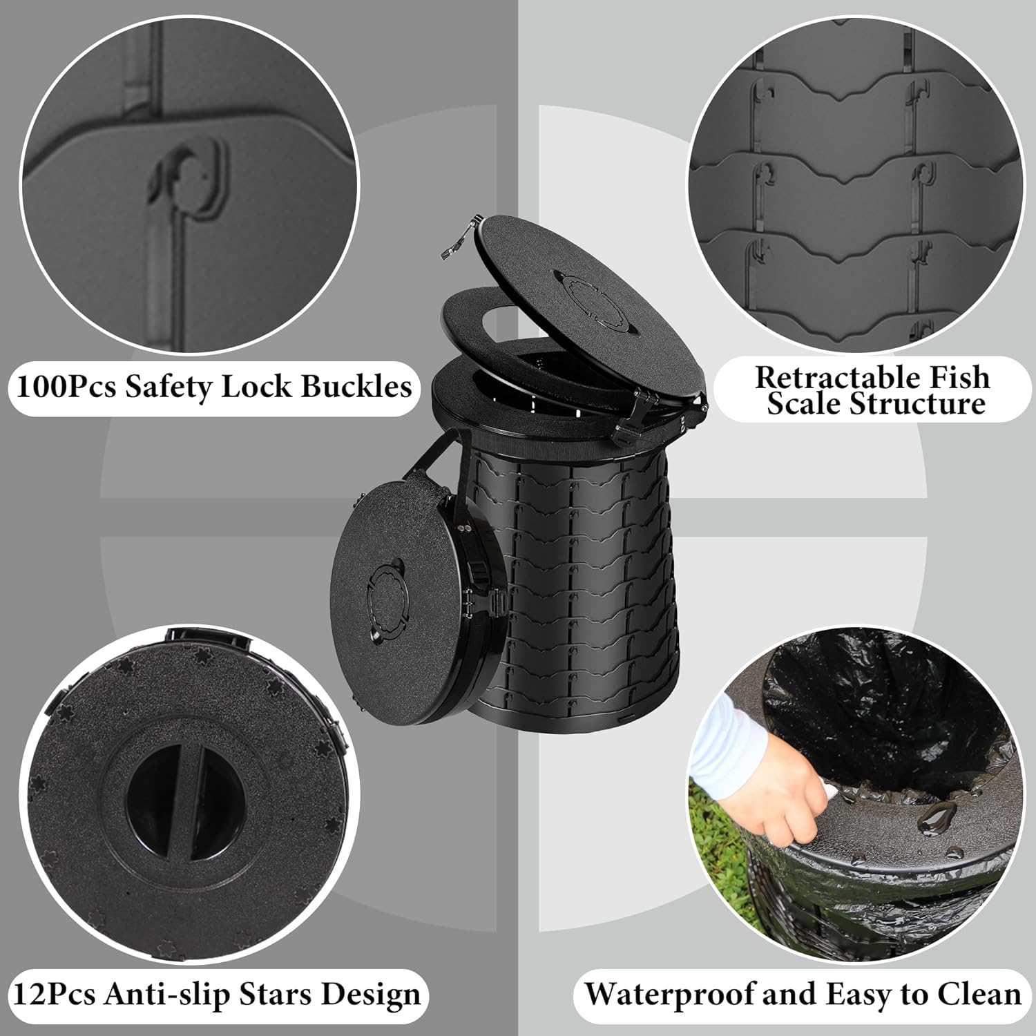 XXL Portable Toilet for Camping,880lbs Capacity,19.7" H Adjustable Outdoor Toilet with 7 Garbage Bags,Porta Potty for