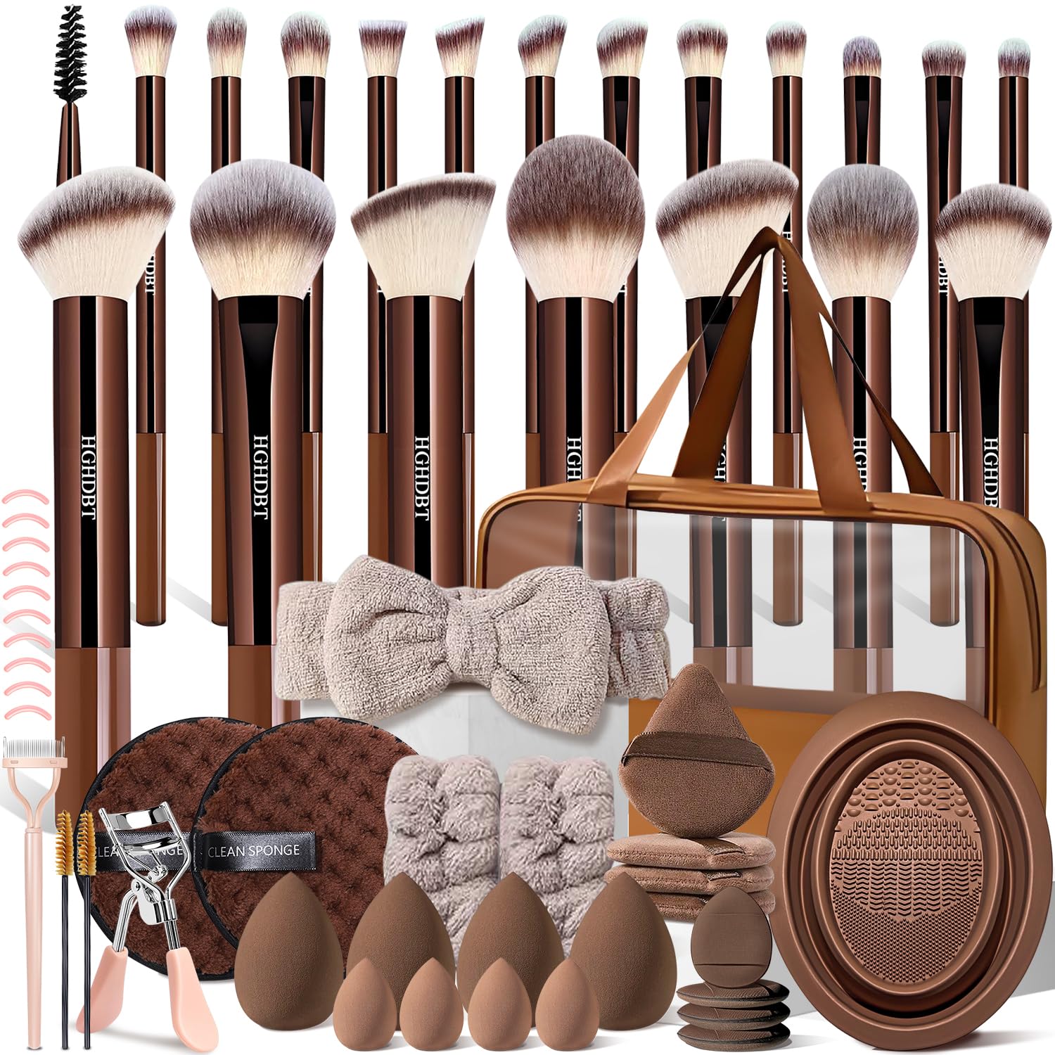 57Pcs Brown Makeup Brushes Set Professional with Case Premium Synthetic for Foundation Concealer Blush Eye Shadow