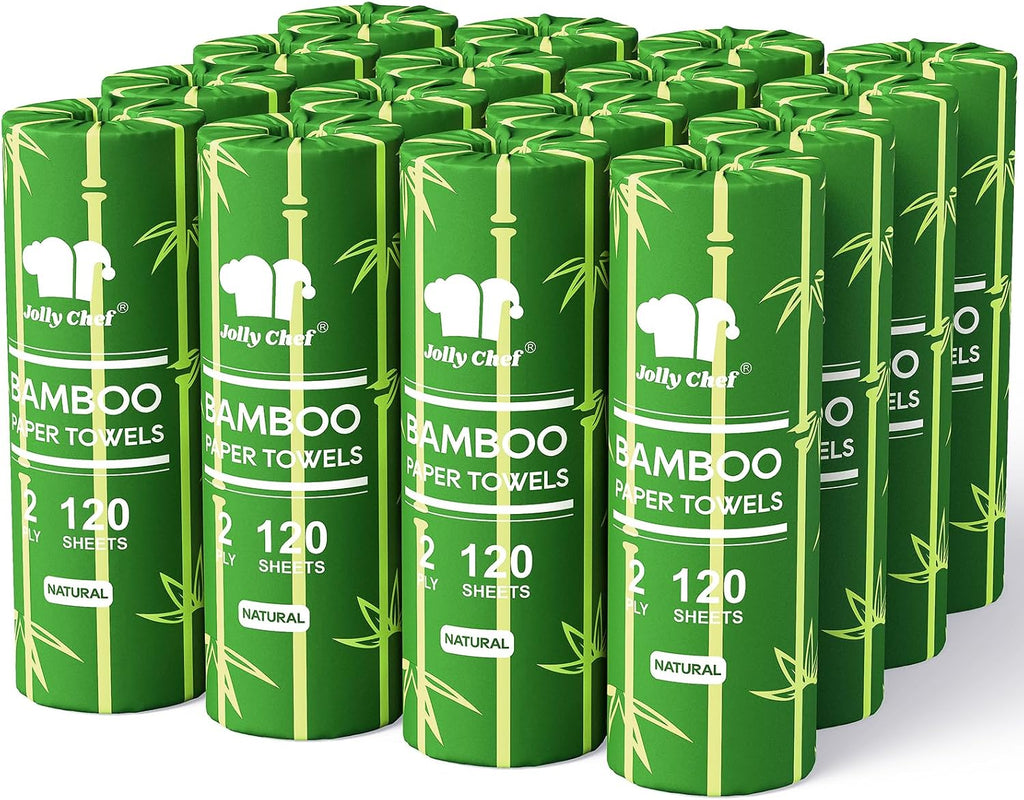 Bamboo Paper Towels, 16 Rolls, 2-Ply, 120 Sheets, Natural Brown