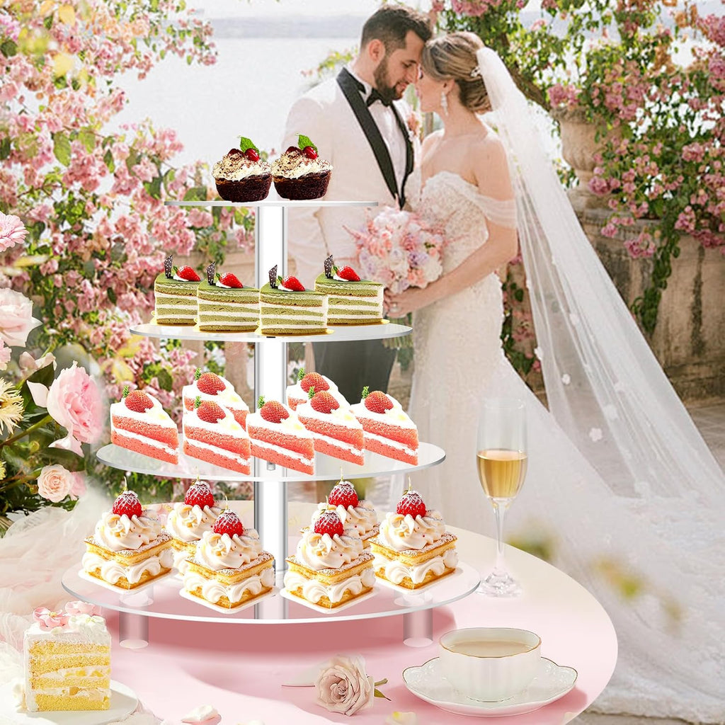 Large 4 Tier Acrylic Cupcake Stand,Round Cake Stand for Party