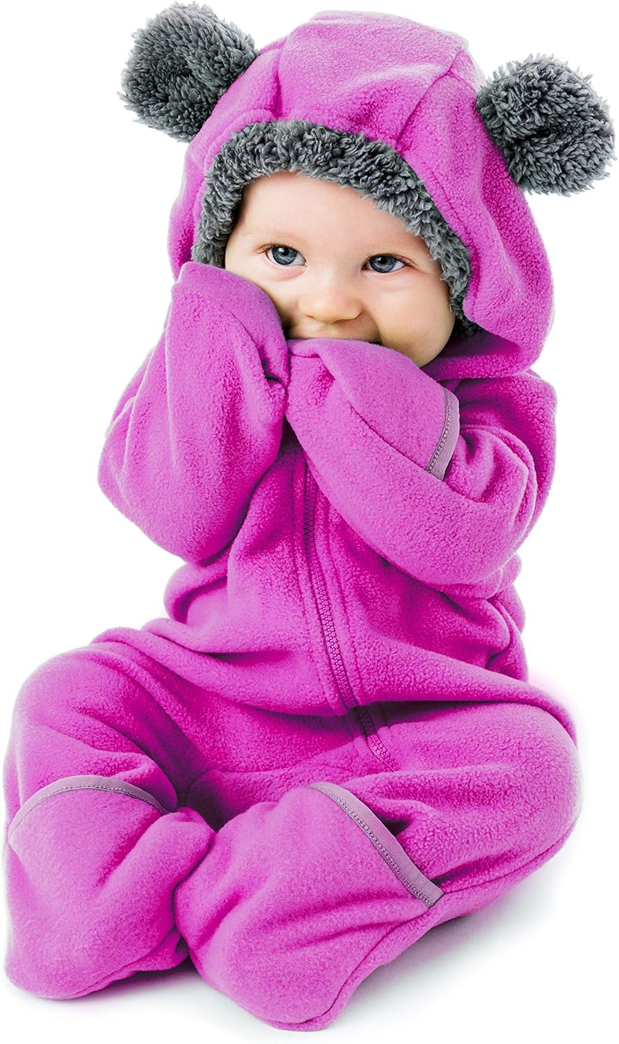 Fleece Baby Bunting Bodysuit with Hood, Convertible Mittens & Booties, Car Seat Friendly, Soft & Warm, Easy Zip