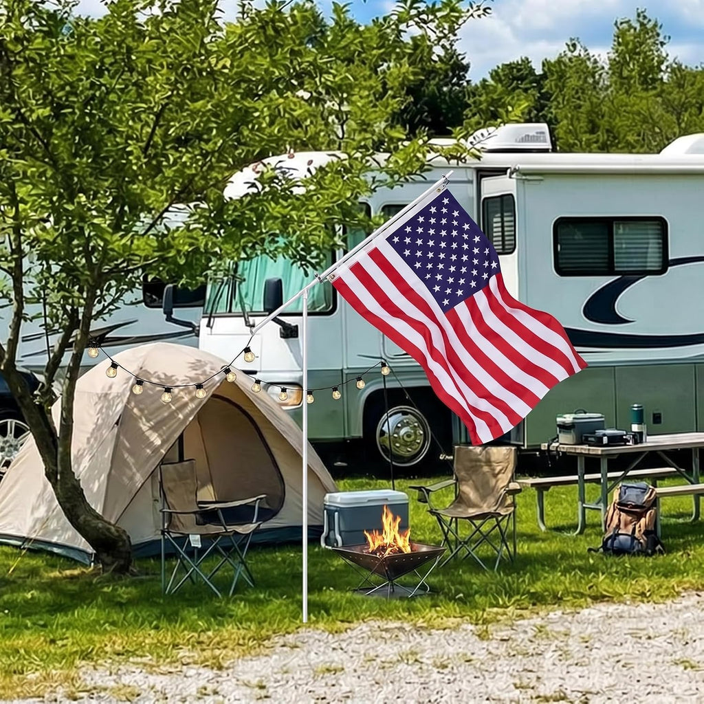 Portable Flag Pole Kit with 3'x5' American Flag-PVC Telescoping Flagpole for RV, Camping, Tailgate-Tire Mount &