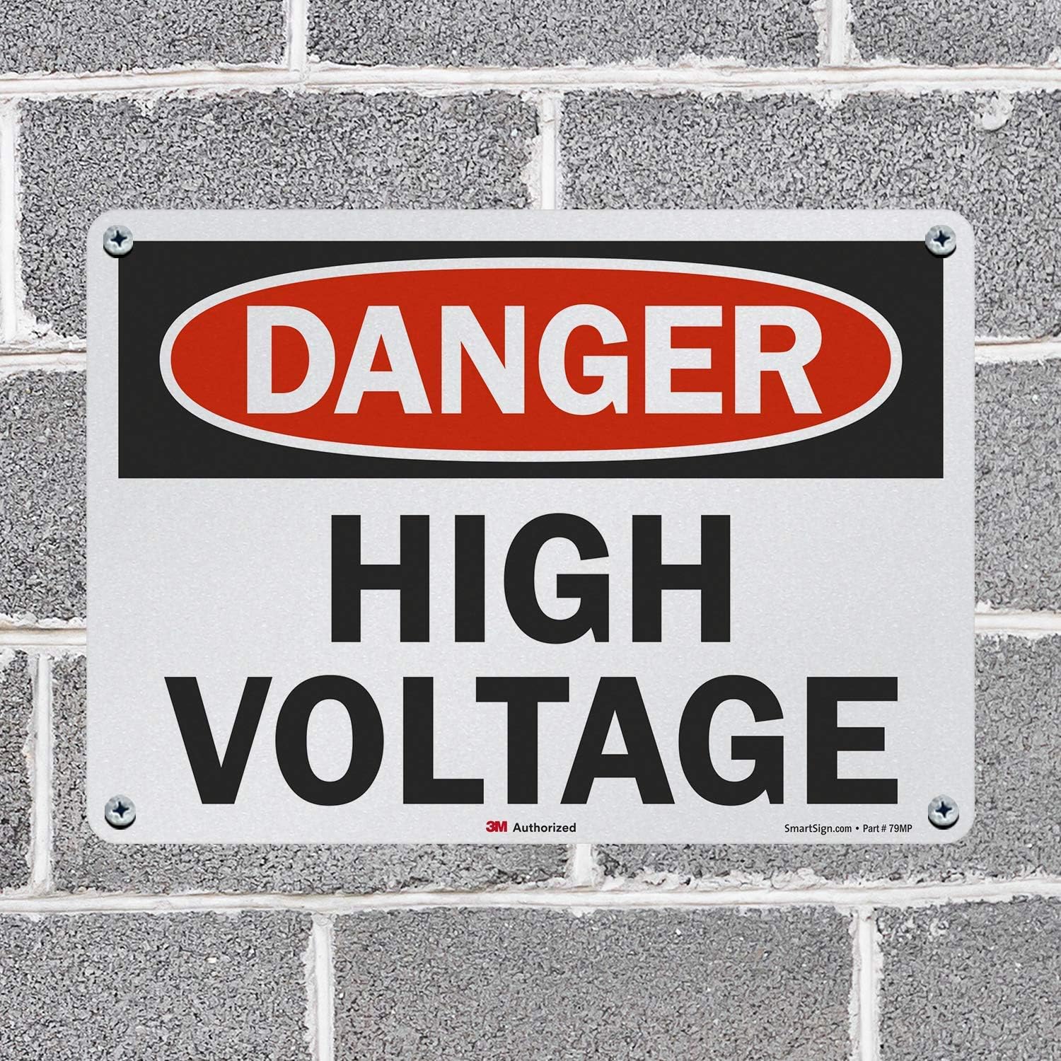 3M Engineer Grade Reflective OSHA Safety Sign, Legend "Danger: High Voltage", 10" high x 14" wide, Black/Red on White