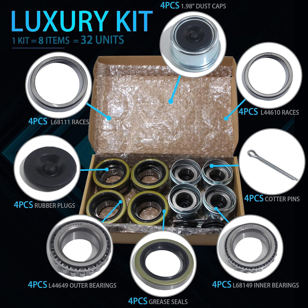 4 Sets 3500 LB L68149 L44649 Boat Trailer Axle Bearing Kits