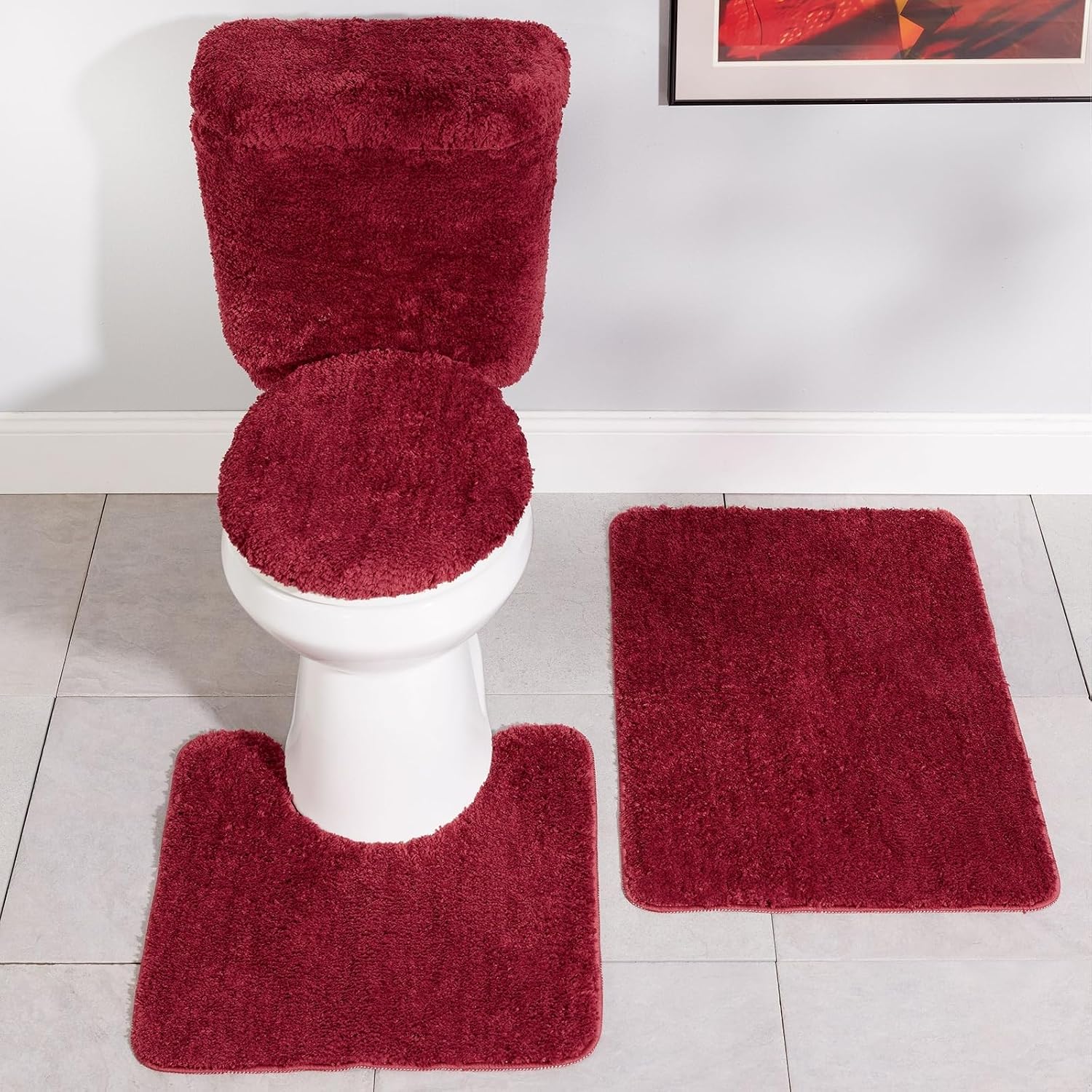 Stoneberry Home Plush 5-Piece Bath Rug Set, Soft, Non-Slip Bathroom Rugs, Absorbent and Quick-Drying Bath Mat, Lid