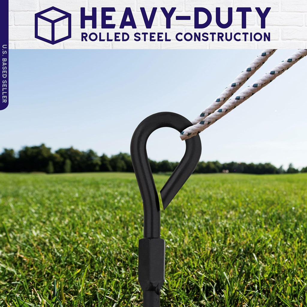 Ground Anchors, 15 Inch - 8pk Black Shed Anchor Kit Greenhouse Tie Down Ground Stakes with Drillable Eyebolt