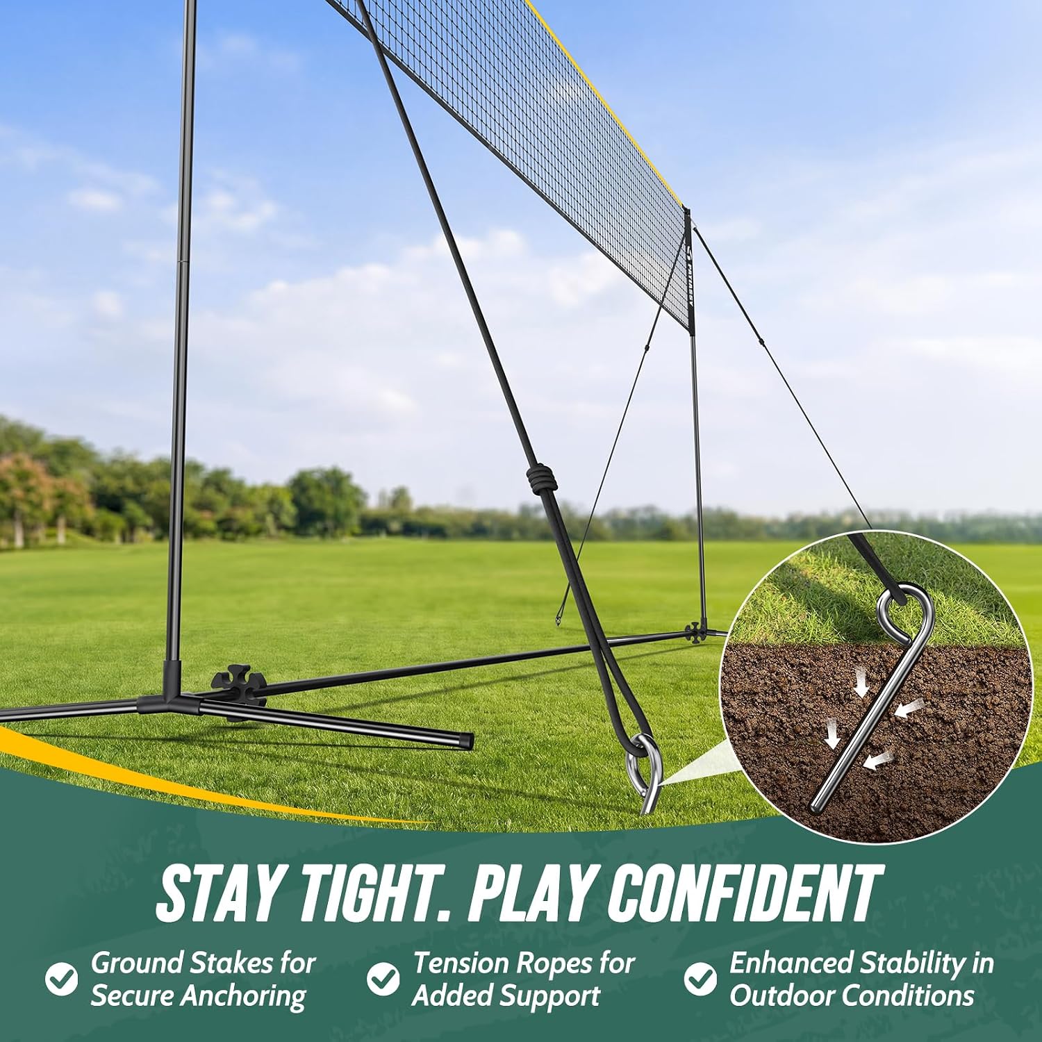 3-in-1 Badminton Volleyball Pickleball Net Set Adjustable Height | Backyard Outdoor Games, 17FT Portable Net, Height