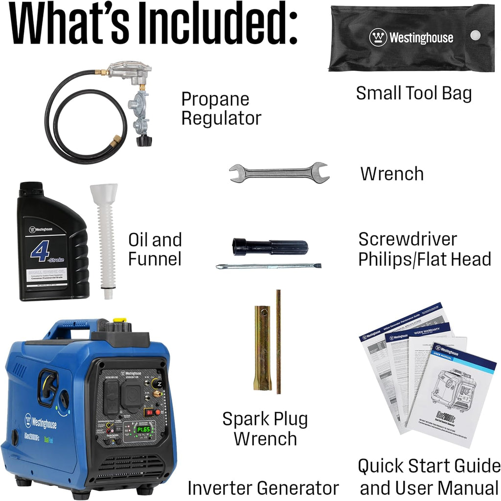 2800 Peak Watt Super Quiet & Lightweight Dual Fuel Portable Inverter Generator, Gas & Propane Powered, CO Sensor