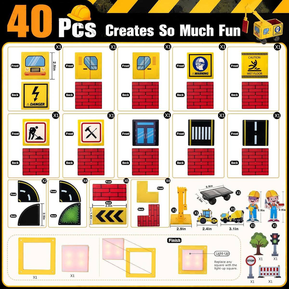 Magnetic Tiles for Kids, 39PCS Construction Magnet Tiles
