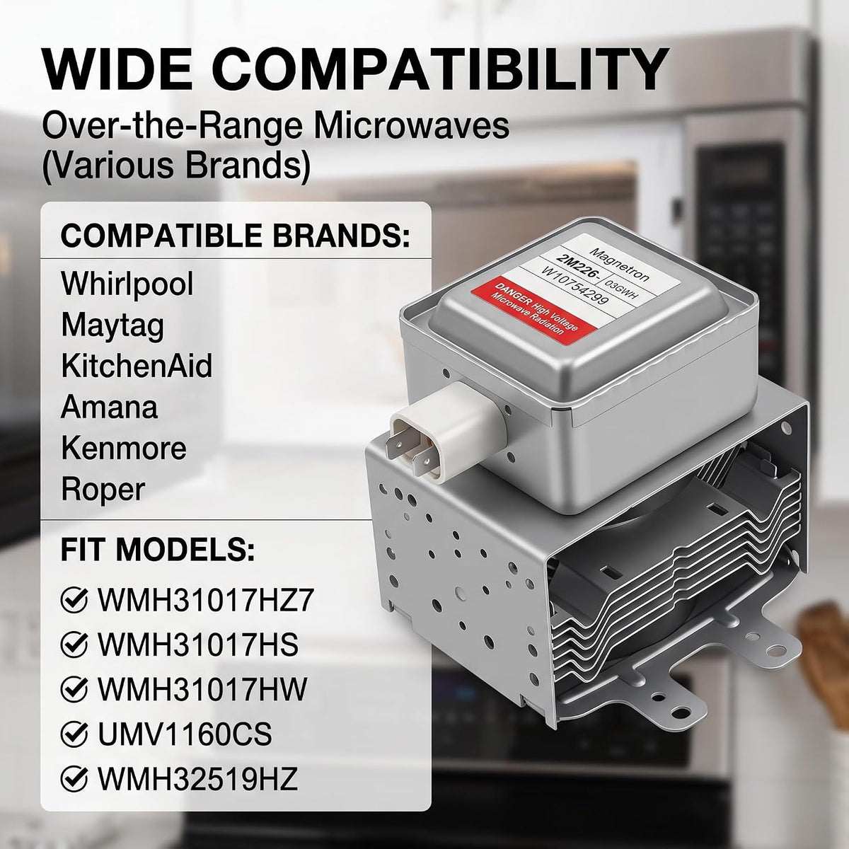 Microwave Magnetron Compatible with Whirlpool W10754299 Part
