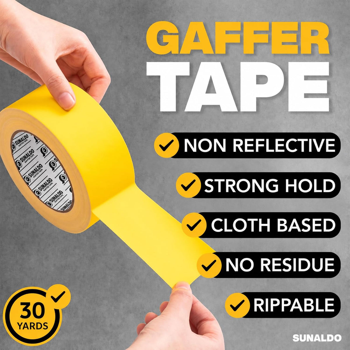 Gaffers Tape (2" x30 Yards) Heavy Duty, Easy Rip | Yellow