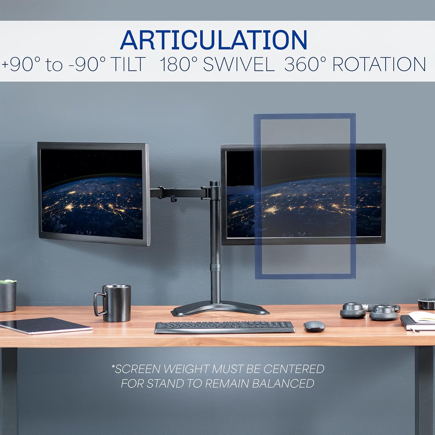 STAND-V002F Dual LED LCD Monitor Free-Standing Desk Stand for 2 Screens up to 27 Inch Heavy-Duty Fully Adjustable