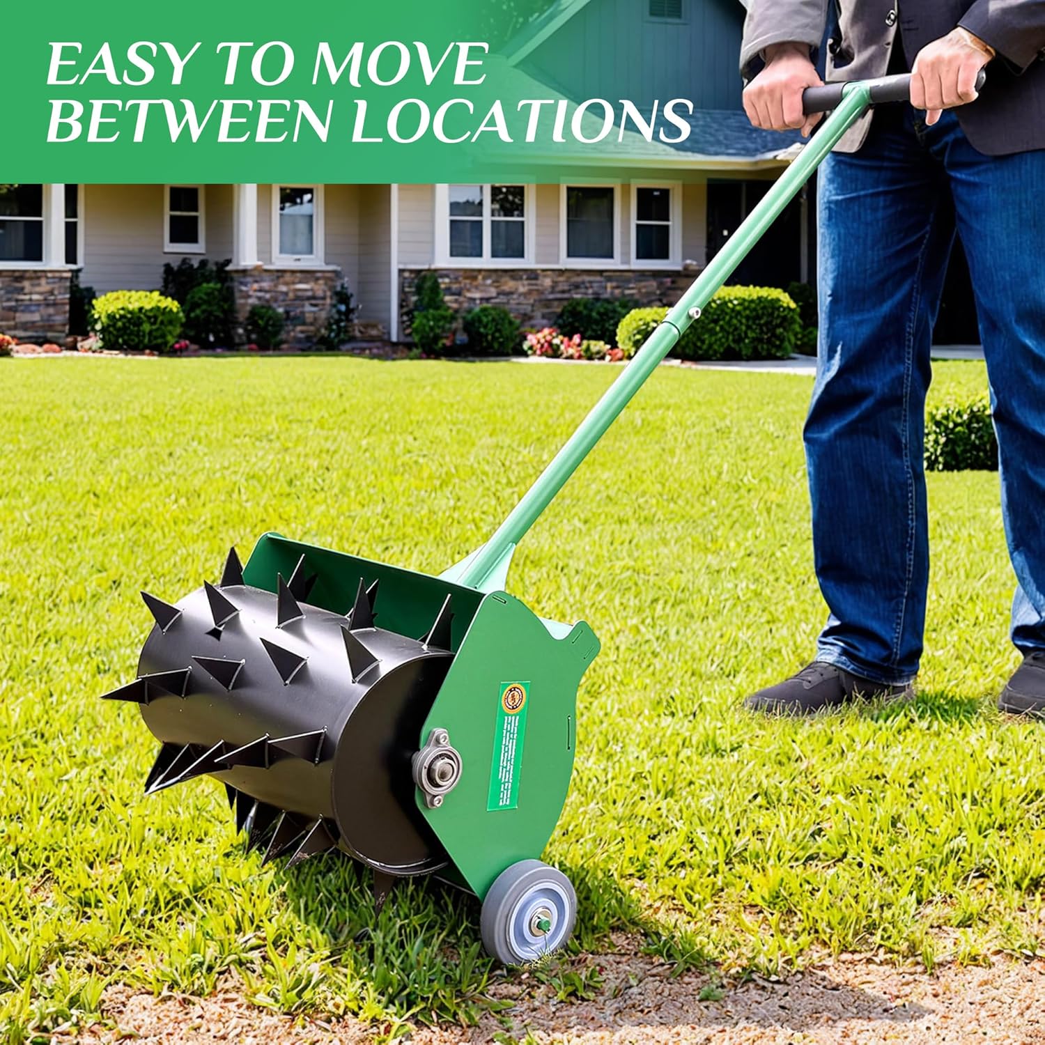 Rolling Lawn Aerator, Heavy Duty Push Spike Aeration Tool Up to 55 lbs, Manual Rotary Grass Aerator for Garden and