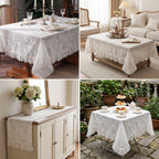 Cream Embroidered Tablecloth, 52 x 70 Inch