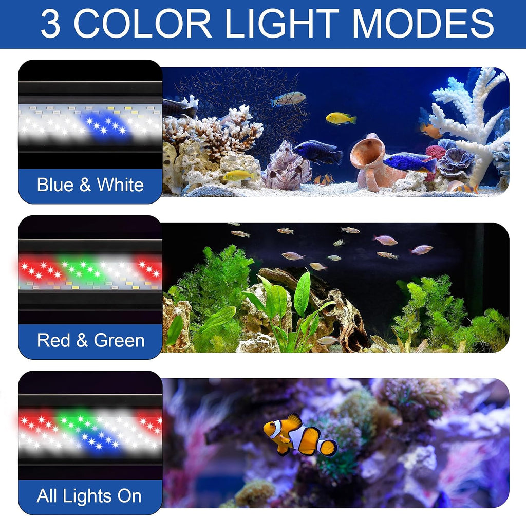 Led Aquarium Light, Full Spectrum Fish Tank Lights, 55/75 Gallon Freshwater Fishtank Hood Lighting for Grow Fish