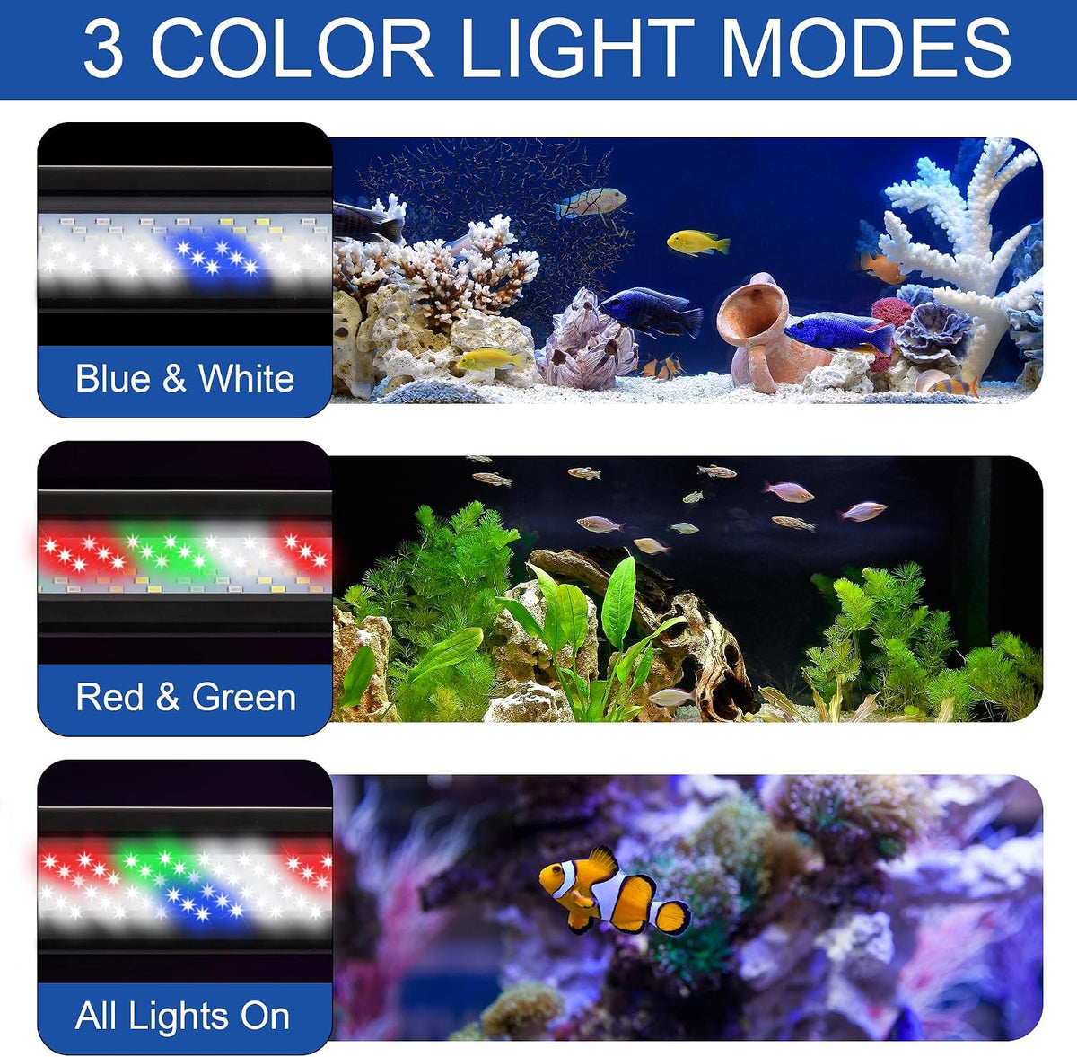Led Aquarium Light, Full Spectrum Fish Tank Lights, 55/75 Gallon Freshwater Fishtank Hood Lighting for Grow Fish