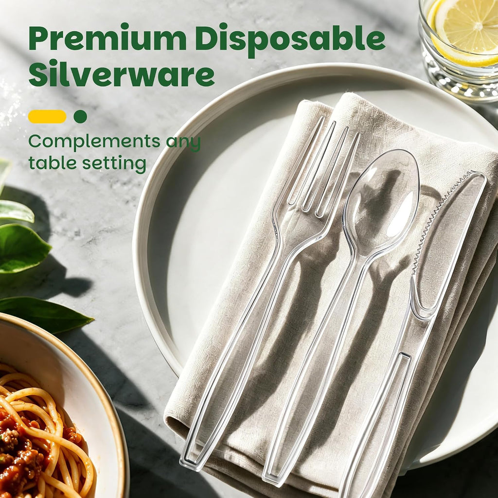 360 Count Extra Sturdy Plastic Silverware[150 Forks 150 Spoons 60 Knives]
