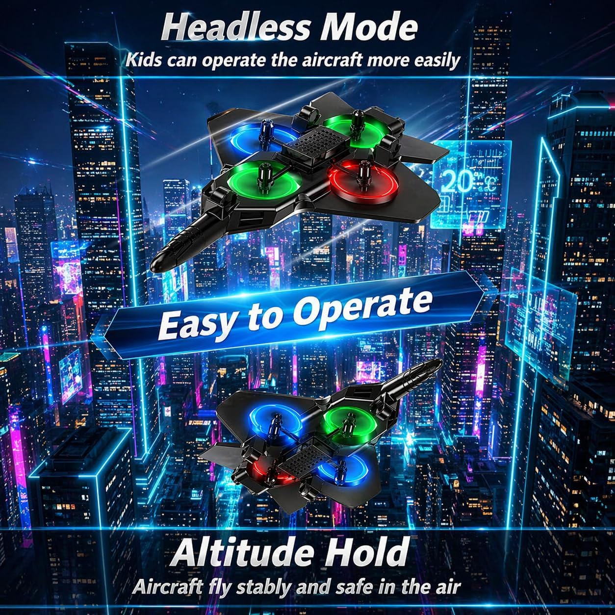 RC Plane for Kids & Adults, Remote Control Airplane Fighter Jet, 3 Batteries, Easy to Fly Foam RC Aircraft with LED