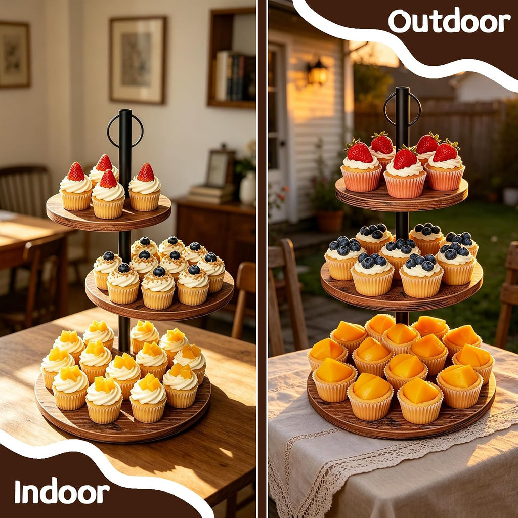 Cupcake Stand, Rustic Wood 3 Tier Cake Stand, Dessert Table Display