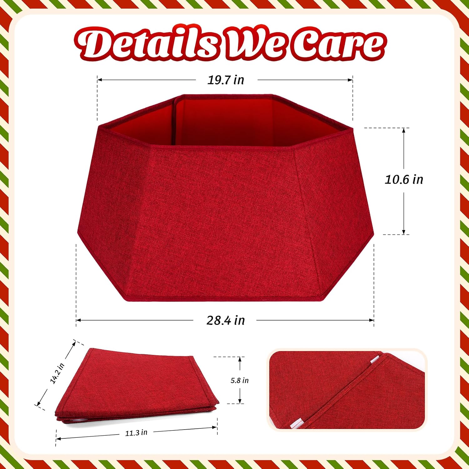 Christmas Tree Skirt 26’’ Christmas Tree Skirts Collar Stand, Foldable Christmas Tree Ring for Artificial Trees