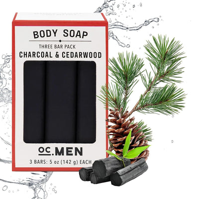 Activated Charcoal Cedarwood Bar Soap 3 Pack Set 100% Natural & Organic – For Face & Body - Deep Clean, Exfoliate