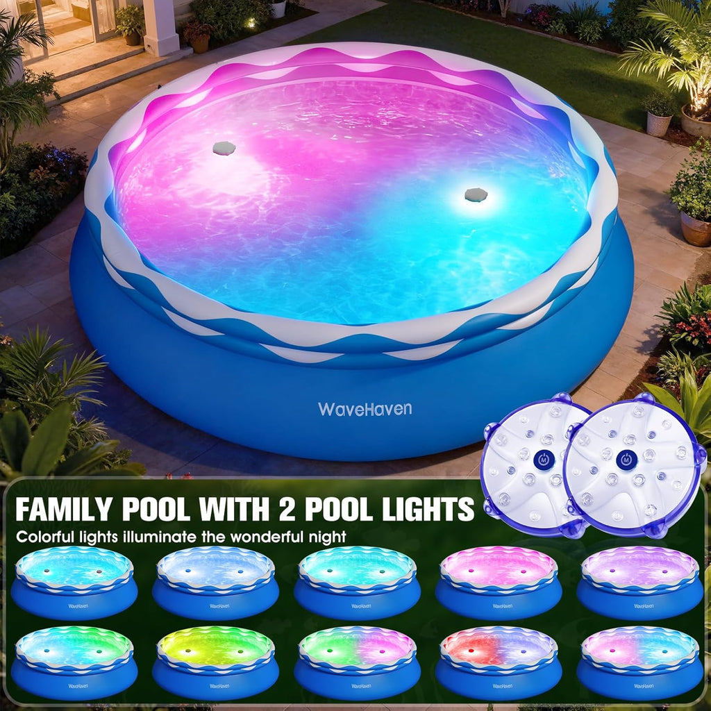 Easy Set Pool with Pool Lights, Upgraded Above Ground Pool,Large Inflatable Swimming Pool for Adults Round Pool,Quick