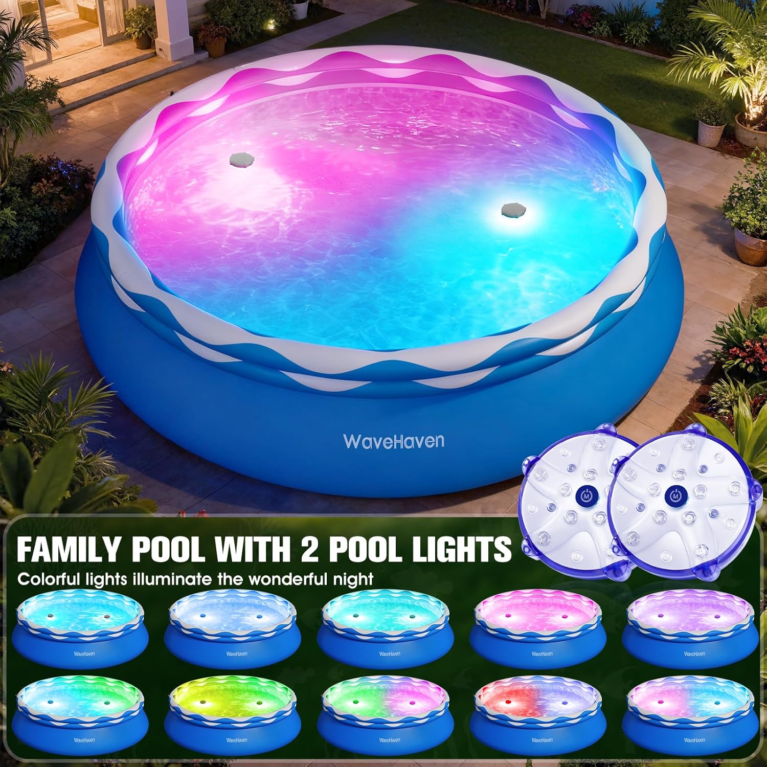 Easy Set Pool with Pool Lights, Upgraded Above Ground Pool,Large Inflatable Swimming Pool for Adults Round Pool,Quick
