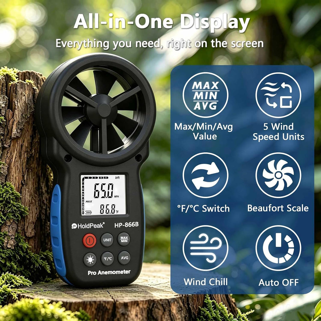 HoldPeak 866B Digital Anemometer, Handheld Wind Speed CFM Meter