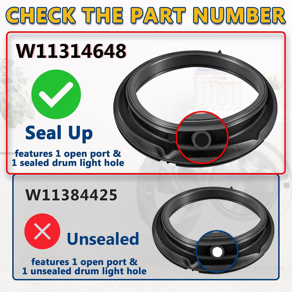 WFW5620HW0 Washer Door Boot Seal Fit for Whirl-pool Front Loader WFW6620HC2