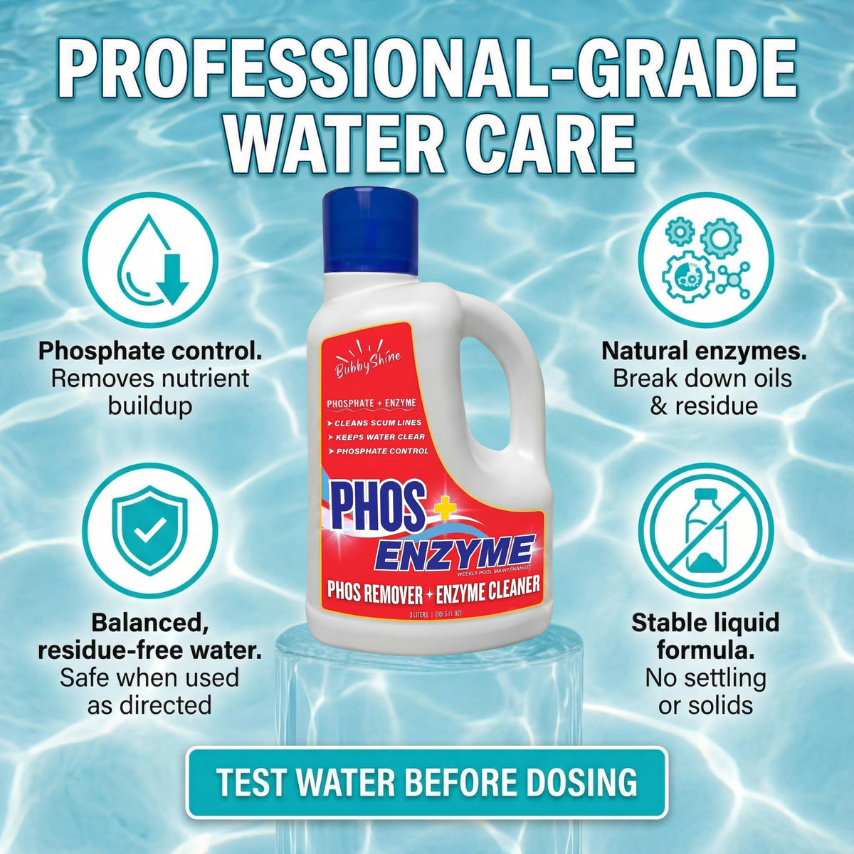 Pool Phosphate Remover, Pool Clarifier & Pool Treatment, 3 L, BubbyShine