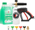 Short Pressure Washer Gun with Foam Cannon, Car Wash Soap 64 Oz | 5 Power Washer Nozzle Tips, 1/4 Inch Quick Connect