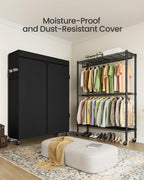 Heavy-Duty Clothes Rack, Portable Closet on Wheels, Fabric Cover