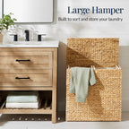 Large Laundry Hamper with Lid, Natural Handwoven Hyacinth Laundry Basket, W/Removeable & Washable Liner Bag