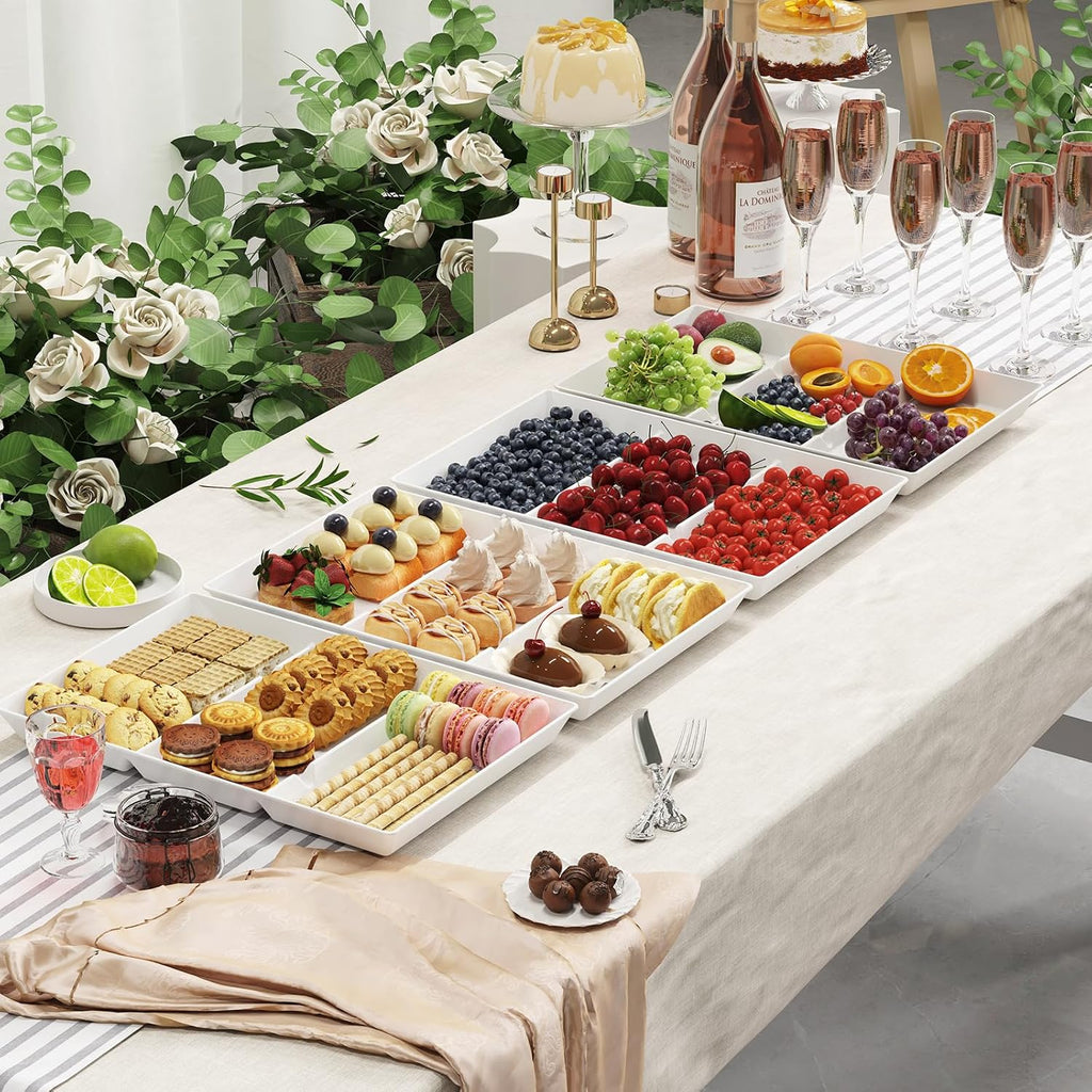 Divided Serving Tray for Party, 4 Pack Plastic Food Serving Platter