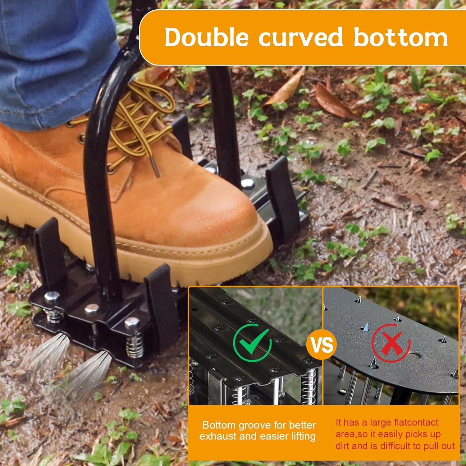 Aerator Lawn Tool - 2-in-1 Reinforced Heavy Duty Manual Lawn Aerator with 15 Spikes, Automatic Dirt and Leaf Clean