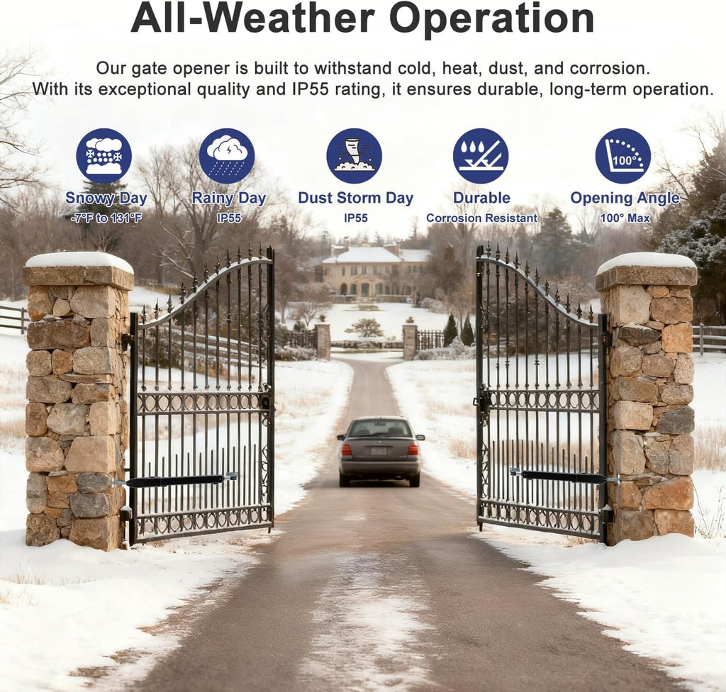 C025 Solar Gate Opener with Batteries & Solar Panel for Dual Swing Gates Up to 790lb 18FT per Arm Complete Automatic