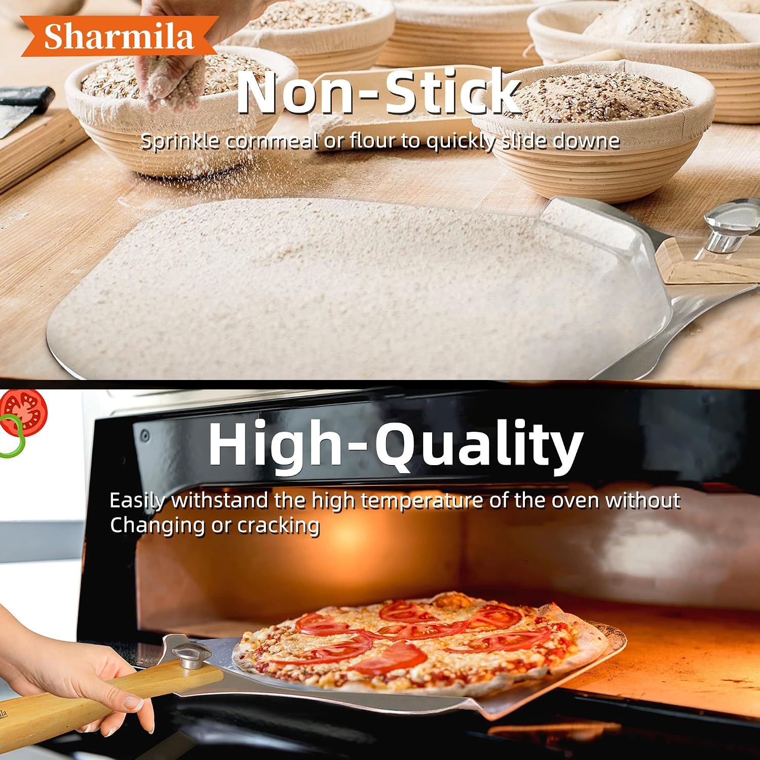 Pizza Peel 12 Inch, Aluminum Paddle with Cutter, Spatula