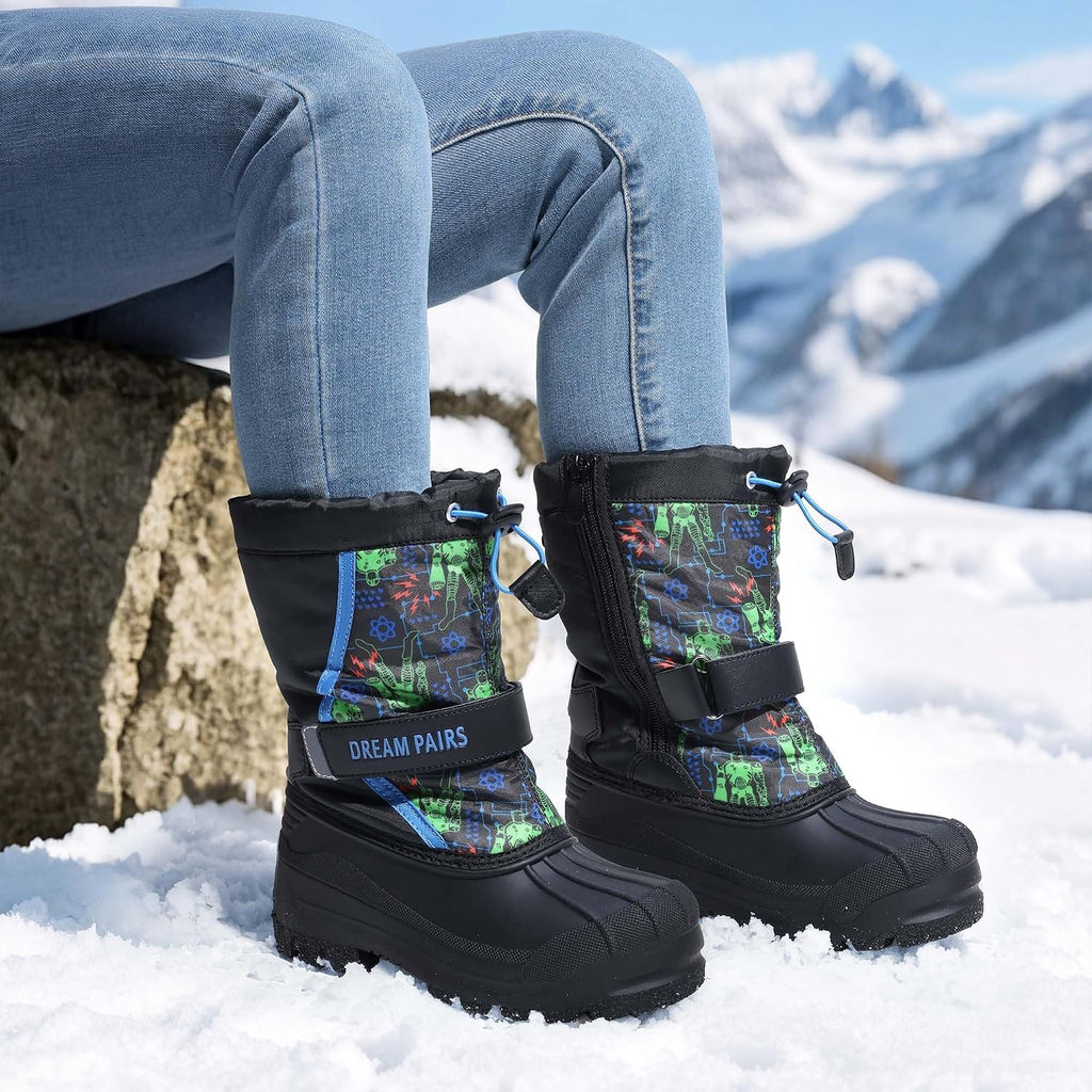 Unisex Snow Waterproof Winter Boots | Warm Faux Fur Lined Outdoor Secure Grip Anti Slip Outsole Easy Wear Windproof