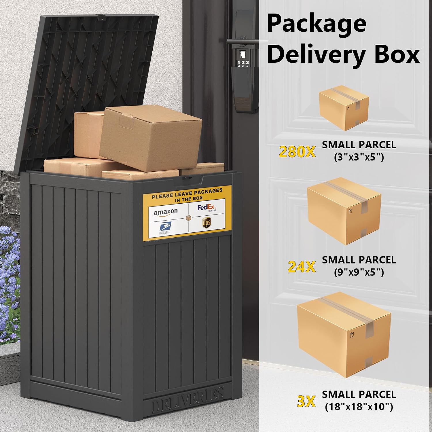 Package Delivery Box for Outside with Sign, 48 Gallon Storage with Lockable Secure, Large Double Wall Resin Outdoor