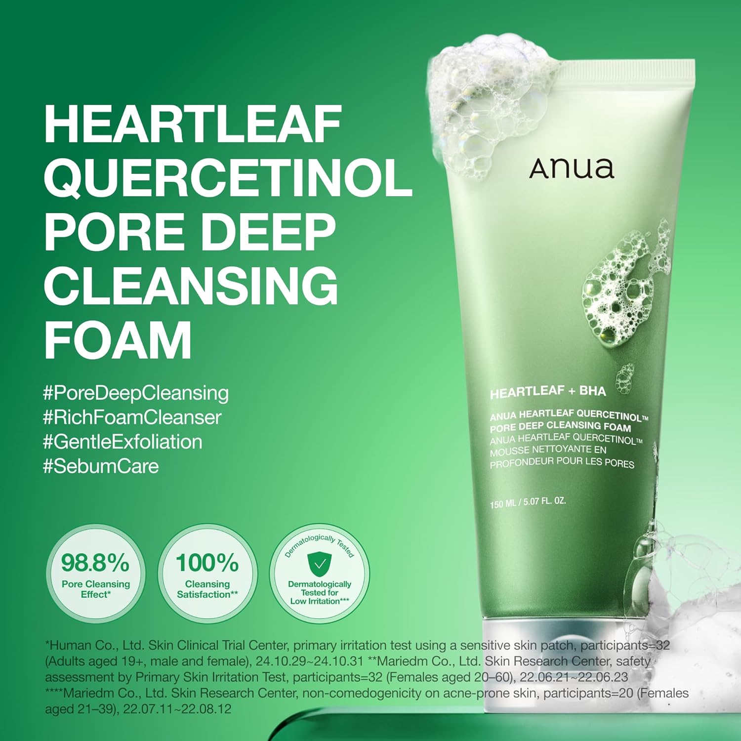 Heartleaf Quercetinol Pore Deep Cleansing Foam, Face wash for Pore Refining Cleanser, Hydrating Daily Facial Cleanser