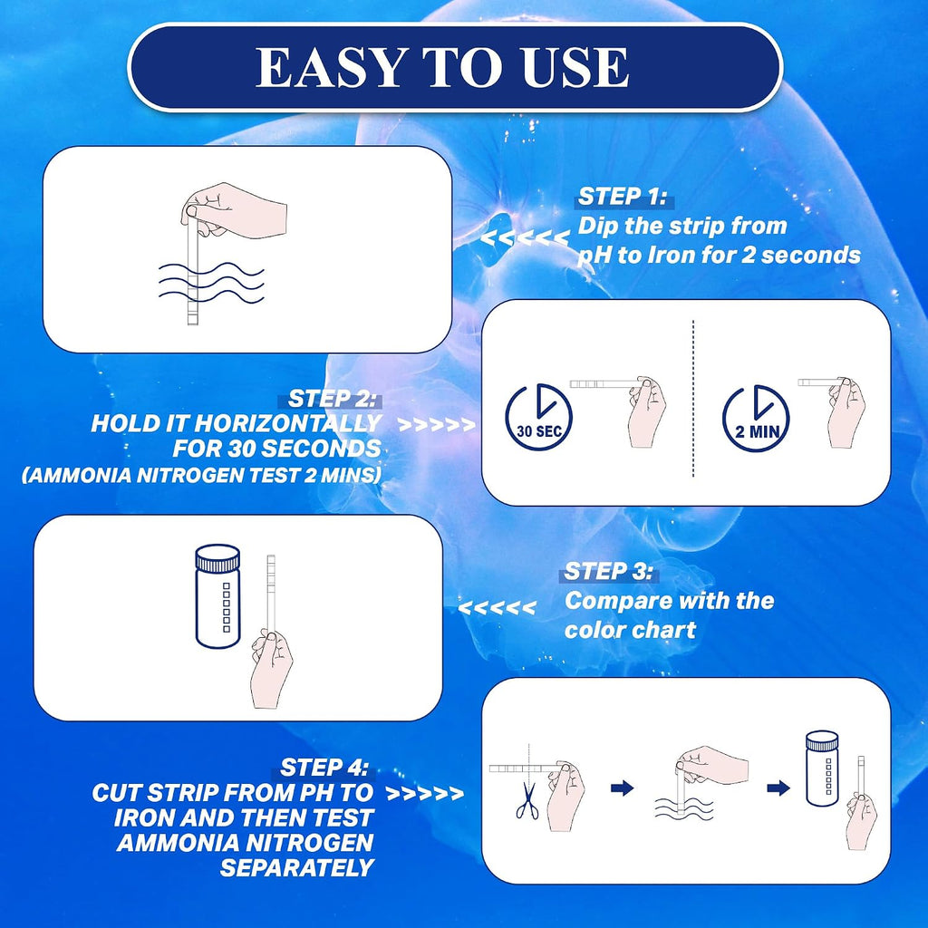 Aquarium Water Test Kit 9-in-1, Aquarium Ammonia Test Strips for Fish Tanks | Fish Ponds, 150CT Fresh and Salt Water