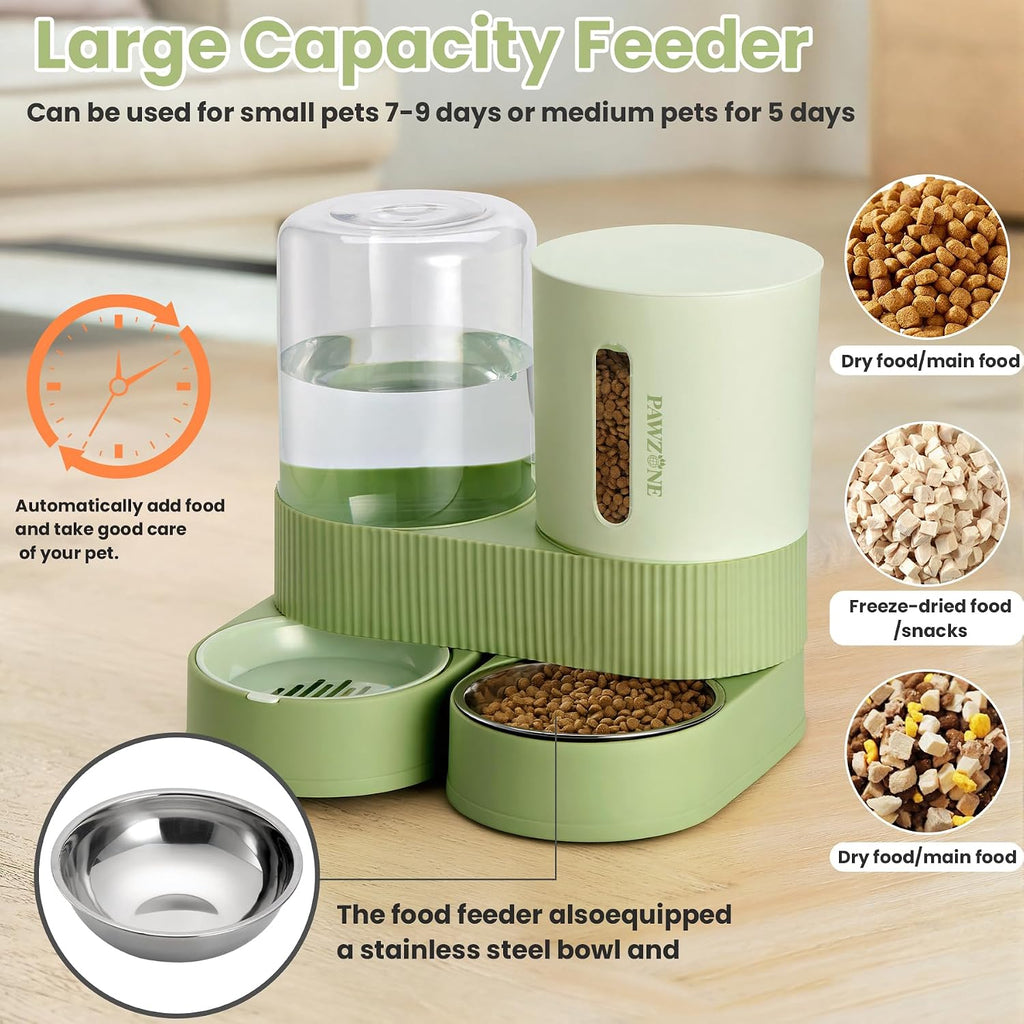 Automatic Cat Feeder Stainless Steel Water Dispenser Gravity Food Feeder and Waterer Set with Pet Food Bowl for Small