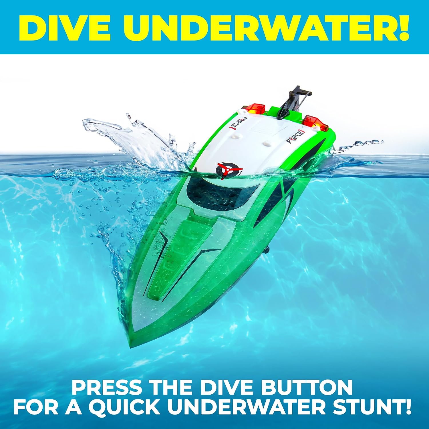 Velocity Green Fast RC Boat- Remote Control Boats for Adults and Kids, Underwater Speed Racing Mini RC Toy for Pools