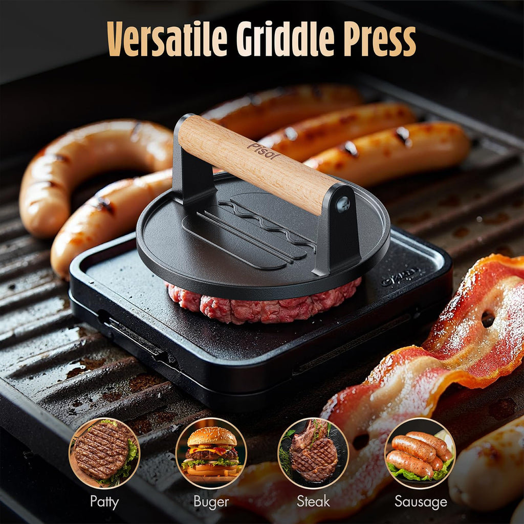 Smash Burger Press, Cast Iron Steak Weight Meat Patty Press Tool