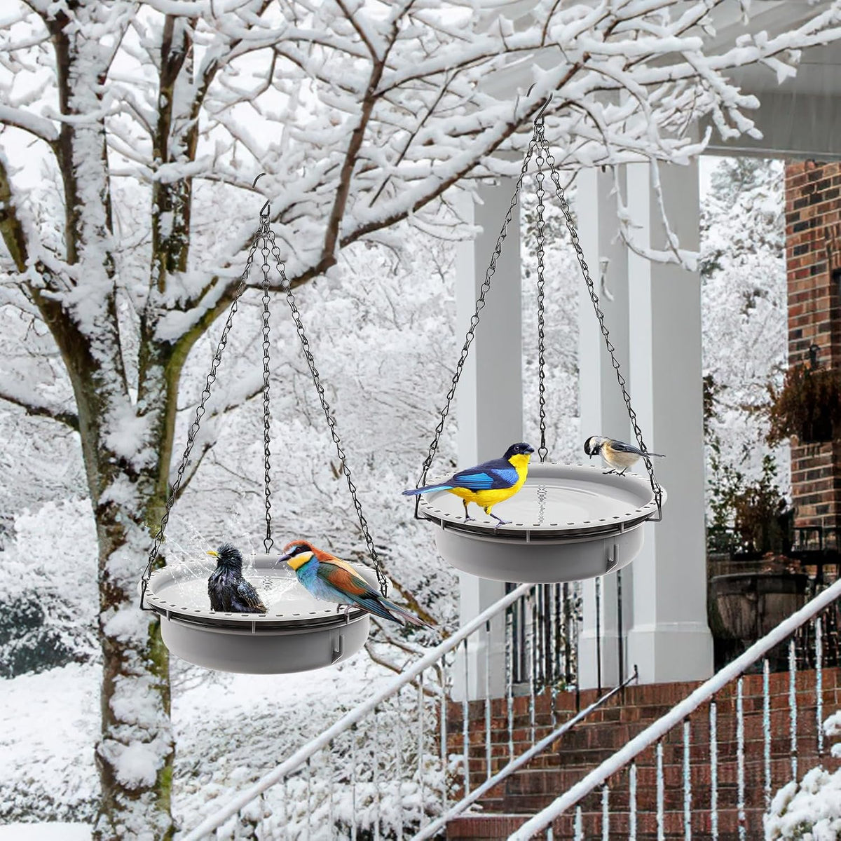 Hanging Heated Bird Bath for Outdoors for Winter, Large Capacity Heated Birdbath Deicer,75W Thermostatically