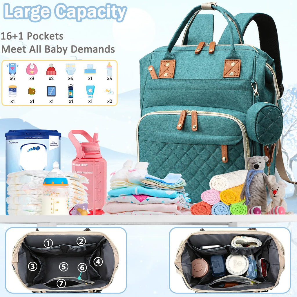 Diaper Bag Backpack Baby Bag, Baby Girl Boy Diaper Bag for Dad Mom with Pad, 16 Pockets, Pacifier Case, Large Diaper